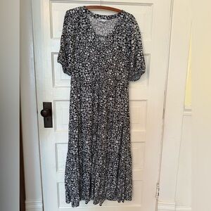 Sonoma Black and White Puff Sleeve Sundress with Buttons